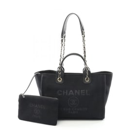 CHANEL Deauville Small Tote Bag, Canvas and Leather, Women's, Black, AS3257
