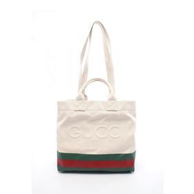 Gucci Sherry Line Tote Bag, Canvas, Men's and Women's, Ivory, Green, Red, 782741