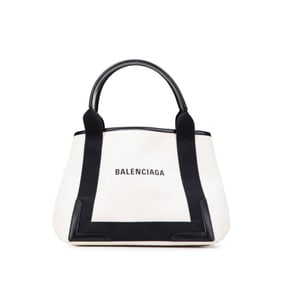Balenciaga Navy Cabas Handbag Tote Bag 339933 Beige Black Canvas Leather Women's BALENCIAGA
