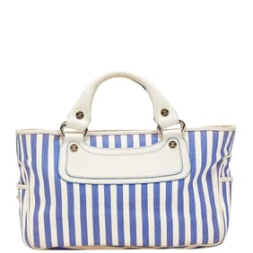 Celine Boogie Bag Striped Handbag Blue White Canvas Leather Women's CELINE