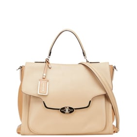 Coach logo handbag/shoulder bag, 2-way, beige leather, women's.