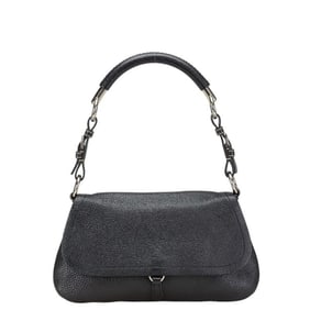 Prada Triangle Logo Plate One-Shoulder Bag Black Leather Women's PRADA