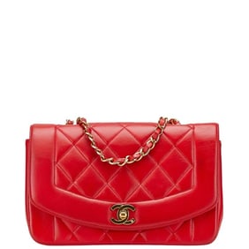 CHANEL Diana 23 Matelasse Coco Mark Shoulder Bag in Red Lambskin for Women