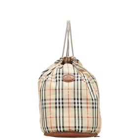 Burberry Nova Check Shadow Horse Shoulder Bag, Packable Knapsack, Beige/Brown Cotton/Leather,