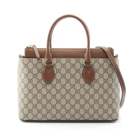 Gucci GG Supreme Tote Bag, Coated Canvas and Leather, Women's, Beige Brown, 779768
