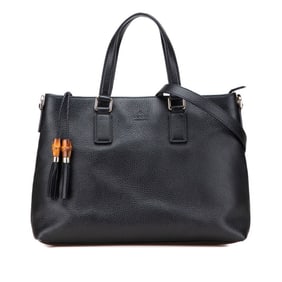 Gucci Bamboo Tassel Handbag, Crossbody/Shoulder Bag, 2-Way, 365346, Black Leather, Women's, GUCCI