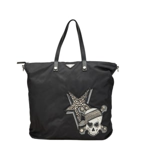 Prada Skull Stud Handbag Tote Bag Black Nylon Leather Women's PRADA