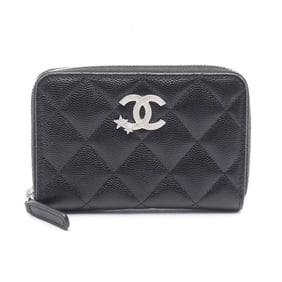 CHANEL Matelasse Coco Mark Star Round Wallet in Calfskin Leather, Black, Women's, AP3428