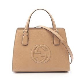 Gucci Soho Interlocking G Handbag, Leather, Women's, Beige, 607722