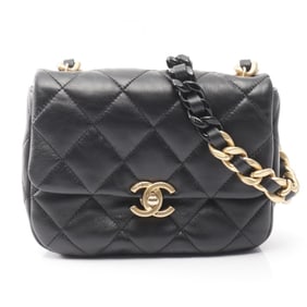 CHANEL Mini Matelasse Shoulder Bag, Lambskin Leather, Women's, Black, AS3205