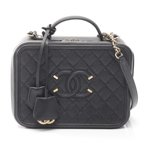 CHANEL CC Filigree Matelasse Vanity Shoulder Bag in Calfskin Leather, Black, Women's, A93344