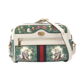 Gucci x Yuko Higuchi Ophidia Shoulder Bag, Coated Canvas and Leather, Women's, White, Green,
