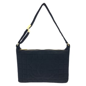 CHANEL Vintage Chocolate Bar Coco Mark Black Canvas Shoulder Bag with Gold Hardware, Women's