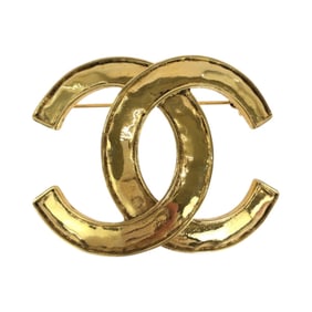 Vintage CHANEL Big Coco Mark Gold Plated Brooch, 94P Engraved, Women's