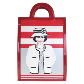 CHANEL Vintage Chocolate Bar Mademoiselle Coco Chanel Red, White, Black Enamel Canvas and Leather