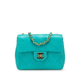 CHANEL Matelasse Coco Mark Chain Shoulder Bag in Turquoise Blue Lambskin for Women