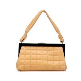 CHANEL Chocobar Coco Mark Clasp Purse Handbag in Beige and Black Lambskin for Women