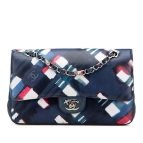 CHANEL Airline Matelasse Coco Mark Double Flap Chain Shoulder Bag Handbag Navy White Multicolor