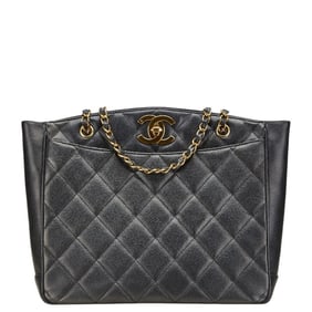 CHANEL Matelasse Coco Mark Chain Tote Bag, One-Shoulder Black Caviar Skin, Women's