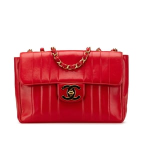 CHANEL Mademoiselle Coco Mark Chain Shoulder Bag Handbag Red Lambskin Women's