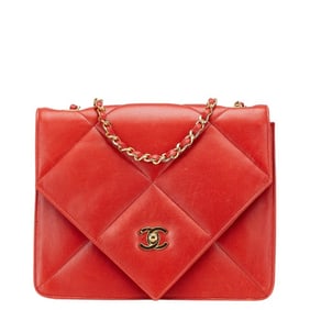 CHANEL Matelasse Coco Mark Chain Shoulder Bag in Red Lambskin for Women