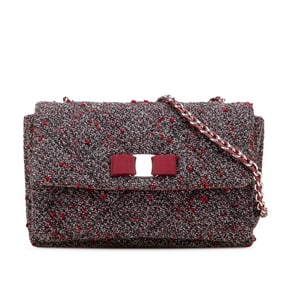 Salvatore Ferragamo Vara Ribbon Crossbody Chain Shoulder Bag in Black, Bordeaux, and Gray Tweed