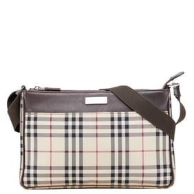 Burberry Nova Check Shoulder Bag in Beige and Brown Canvas Leather for Women.