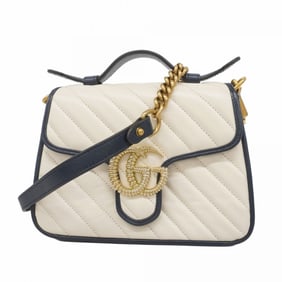 Gucci GG Marmont handbag 583571, leather, white and navy, 2-way bag for women