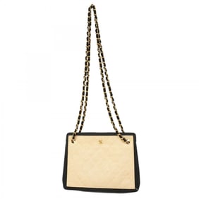 Chanel Matelasse Shoulder Bag, Chain Straw, Beige, Black, Women's