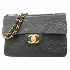 Chanel Shoulder Bag, Large Matelasse, Double Chain, Lambskin, Black, Women's