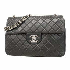 Chanel Shoulder Bag, Large Matelasse, Double Chain, Lambskin, Black, Women's