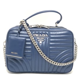 PRADA 1BH119 Diagram 2-Way Shoulder Bag with Chain and Handbag, Women's Leather, Blue