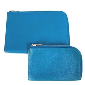 HERMES Remix Duo L-shaped zipper wallet with coin purse, leather, unisex, blue
