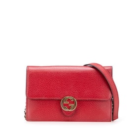 Gucci Interlocking G Crossbody Chain Wallet 510314 Red Leather Women's GUCCI