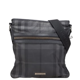 Burberry Check Logo Plate Shoulder Bag Black Nylon Leather Women's BURBERRY