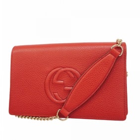 Gucci Interlocking G Shoulder Wallet 598211 Leather Red Champagne Women's