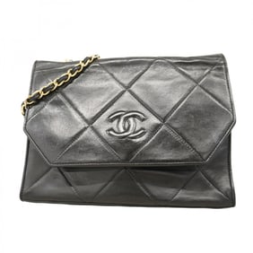 Chanel Matelasse Shoulder Bag with Chain Bag, Lambskin, Black, Women's