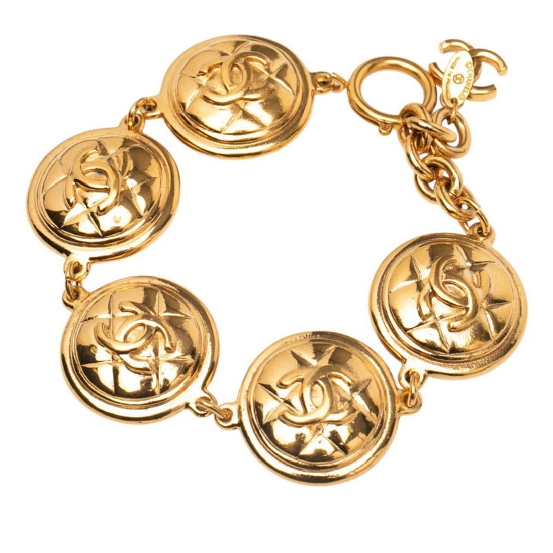 CHANEL Matelasse Coco Mark Bracelet, Gold Plated, Women's: --- Catalog ---Category: SizeLength: 24cm / 9.44''Category: DesignType: Charm braceletColor: GoldGender: WomenMaterial: Gold platingCategory: GeneralBrand: Chanel--- Item List ---Section: ConditionRan