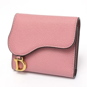 Christian Dior Dior Saddle Lotus Wallet, Tri-fold Leather, Pink, S-159113