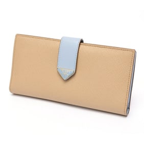Prada Saffiano Tab Wallet 1MV025, Leather, Beige and Light Blue, S-159114
