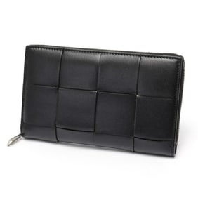 Bottega Veneta Cassette Zip Around Wallet, Round, 814649, Intrecciato Calf Leather, Black, T-159145