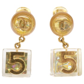 CHANEL 97P Hologram Coco Mark 5 Cube Earrings, Clear and Yellow Gold, Women's