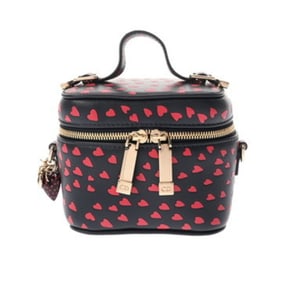 CHRISTIAN DIOR Lady Dior Micro Vanity Case, Heart Pattern, 2-Way, Black/Red, S09180SGA, Women's