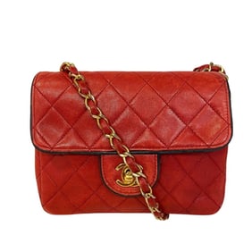 CHANEL Mini Matelasse Chain Shoulder Bag Lambskin Red Women's