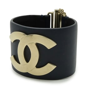 CHANEL Coco Mark Wide Bangle Bracelet in Leather, Dark Navy, Size S, C18 C, Limited Edition