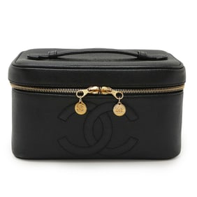 CHANEL Coco Mark Vanity Bag Handbag Pouch Caviar Leather Black