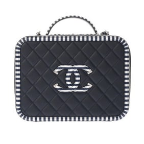 CHANEL Matelasse CC Filigree Navy/White Caviar Skin Vanity Bag for Women