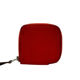 HERMES Azap Compact Silkin Coin Case Wallet Red Women's