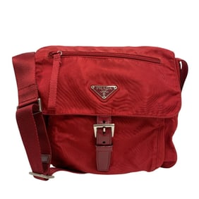 PRADA B8994 Triangle Plate Shoulder Bag Red Women's