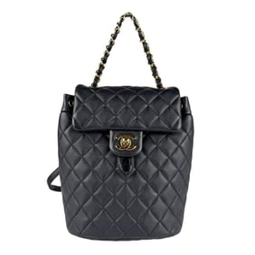 CHANEL Backpack, Lambskin, Black and Gold, Women's, z7272